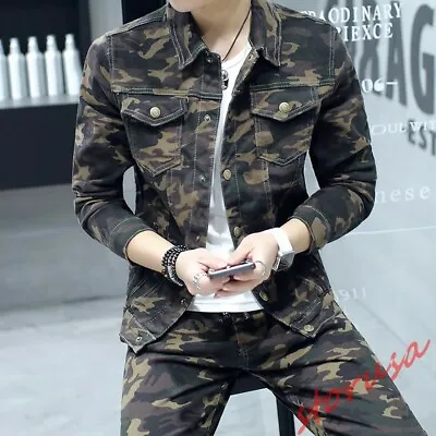 $67.71 • Buy Men Camouflage Jacket Suits Slim Fit Korean Casual Sets 2 Piece Coat+Trousers