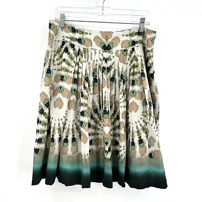 ETCETERA Teal Blue Brown 100% Silk Pleated Tie Dye A-Line Side Zip Skirt Size 12 • $35