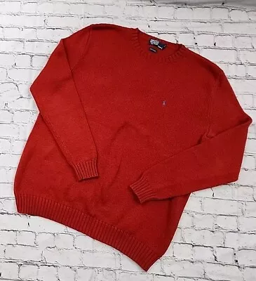 VINTAGE POLO RALPH LAUREN RED 100% COTTON KNIT SWEATER L TALL Naturecore Preppy • $24.95