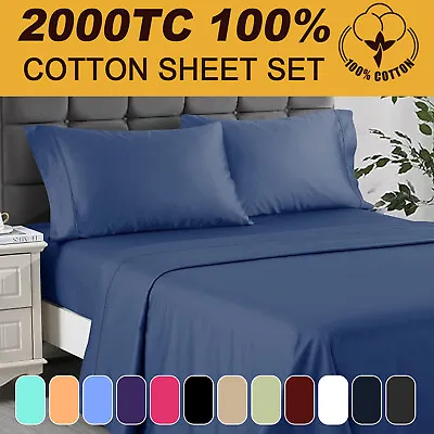 $37.99 • Buy 2000TC Egyptian Cotton Sheet Set Flat&Pillowcase&Fitted Queen/King 2023 New AU