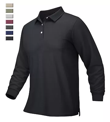 Mens Long Sleeve Polo Shirt Casual Lightweight Quick Dry Golf Work Fishing Shirt • $25.63