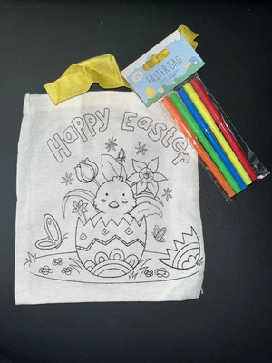 £4.99 • Buy Colour Your Own Easter Egg Hunt Bag Canvas Tote Felt Tips Handled Bag Basket Egg