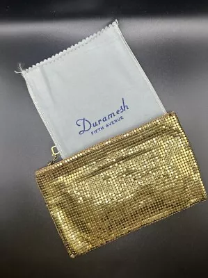 Vintage Duramesh Fifth Ave Gold Tone Mesh Handbag Clutch Zipper Closure • $1.99