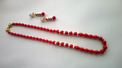 Monet Red Glass Necklace And Earrings Signed • $20