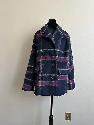 Maxwell Studio Women's  Classic Plaid Double-Breasted Peacoat. Blue And Pink.  L • $33