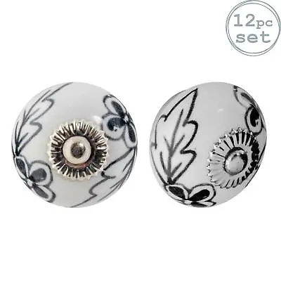 £19.99 • Buy Ceramic Door Knobs Cabinet Drawer Handle Set, Floral, Black/White Flower - X12