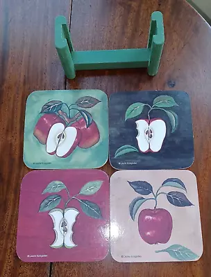 Vintage Apple 5 Piece Coaster Set Featuring Laurie Korsgaden Art • $12