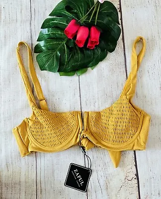 Zaful Women’s Mustard Yellow Smocked Ribbed Underwire Bikini Swim Top Size M NWT • $16.99