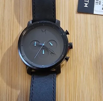 MVMT Gunmetal Black Chronogra Watch With 45mm Face & Gunmetal Black Leather Band • $65