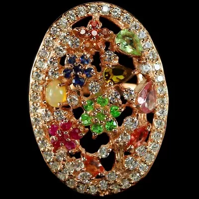 Real Opal Ruby Sapphire Tourmaline Tsavorite Cz Sterling 925 Silver Ring 7.75 • $119.66