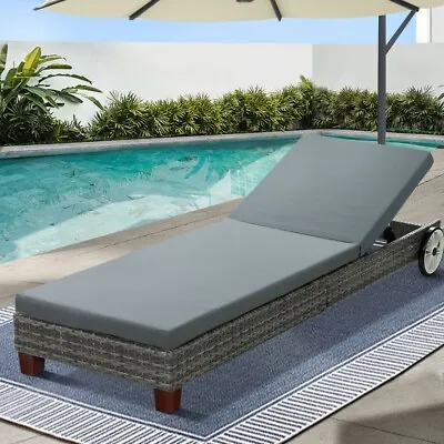 $170.43 • Buy Adjustable Sun Lounge Lounger Wicker Day Bed Wheels Patio Pool Outdoor Furniture