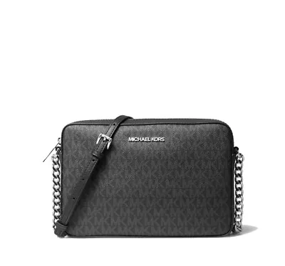 Michael Kors Jet Set Large Logo Crossbody Bag In Black Signature • $72.98