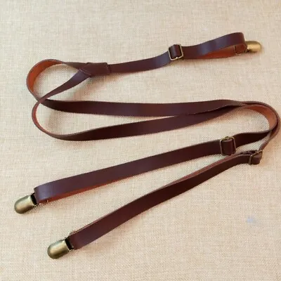 $8 • Buy Vintage Leather Suspenders Braces Retro British Trouser Straps 3 Clips Men Gift
