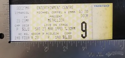 Metallica - Vintage March 27 1993 Sydney Australia Mint Whole Concert Ticket • $50.58