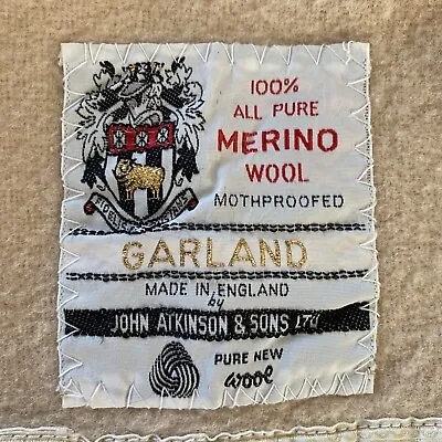 Vintage Merino Wool Blanket John Atkinsons & Sons Mothproof “Garland” Single • £49.99