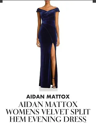 AIDAN MATTOX WOMENS VELVET SPLIT HEM EVENING DRESS-Navy Size:0210295$ • $59.99