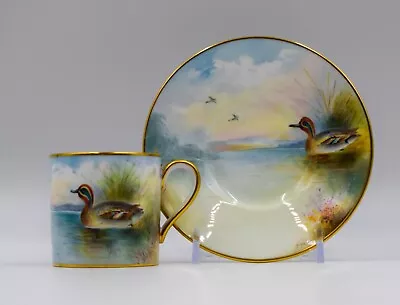 Minton Artist Signed Hand Painted Cup & Saucer - Artist A.Holland - Teal Birds • $295