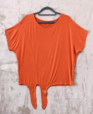 £3.99 • Buy Womens Short Dolman Sleeve Tie Front Top Size 12 - Dark Orange Viscose Elastane