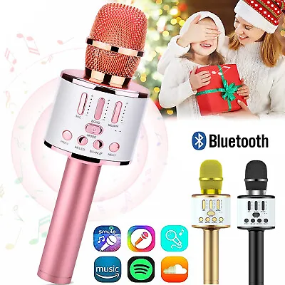 Wireless Karaoke Microphone Bluetooth Handheld Speaker LED For Home KTV Player • £8.90