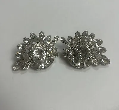 Vintage EISENBERG Signed Clear Iced Rhinestone Clip On Earrings BEAUTIFUL • $35