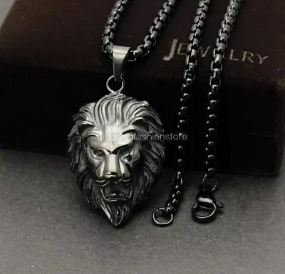 Heavy New 316L Stainless Steel Jewelry Boy&Mens Lion Pendant Necklace Black Tone • $12.95