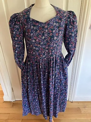 £89.55 • Buy Vintage Laura Ashley Needlecord Dress Edwardian Tea Dress Pockets Floral 12-14