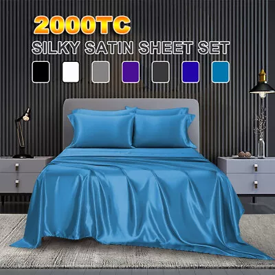 $28.49 • Buy 2000TC Silky Satin Single/KS/Double/Queen/King Sheet Set,Fitted, Flat Pillowcase