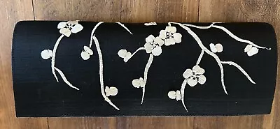 Vintage LEMONGRASS Silk Embroidered Clutch Purse Black White Floral Excellent • $26.99