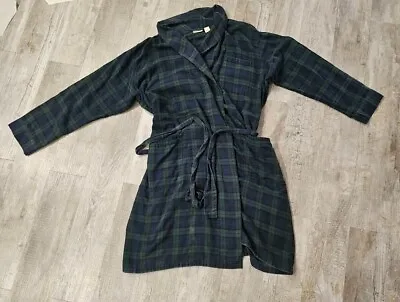 LL Bean Tartan Plaid Flannel Robe Mens Size Large Navy Green Scotch Belted • $38.99