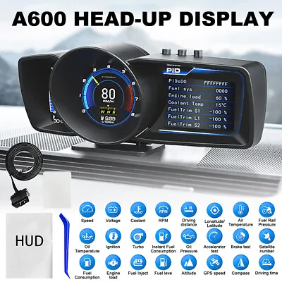 Car OBD2+GPS Gauge Smart HUD Head-Up Digital Display Speedometer Turbo Alarm UK • £40.89
