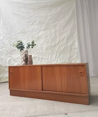 Vtg Mid Century Danish Teak Sideboard Media Unit Cabinet Vinyl Storage #2475 • £295