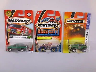 Lot Of (3) Matchbox: '01 Avalanche; '03 Hero City Whistle Wagon: '07 Ford Bronco • $11.47