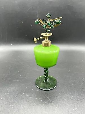Vtg Irice Cased Green Glass Perfume Bottle Margarita Bead Flower West Germany • $110