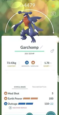 Garchomp Legacy  Pokemon Trade Go Lv50 Unlocked 2 Charge Master Pvp Pokémon Go • $10.50