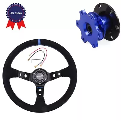 14  Universal Suede Leather Stitch Deep Dish Steering Wheel+Quick Release • $75.58