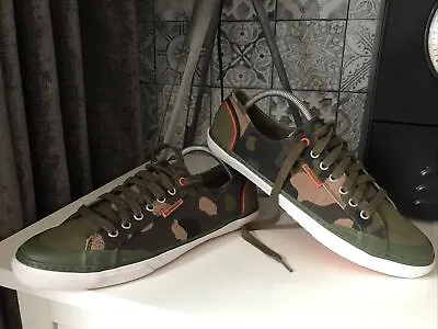 Superdry Camouflage Camo Canvas Trainers Uk 10 Eur 44 Green Shoes Sneakers Immac • £22.99