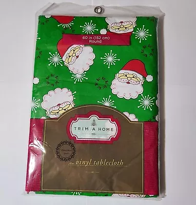 Trim A Home  Vinyl Tablecloth Christmas 2008 Santa Faces 60  Round NOS • $11