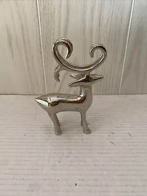 Metal Reindeer Figurine Silver With Curled Antlers Small 5.75” Tall 4” Long • $13.65