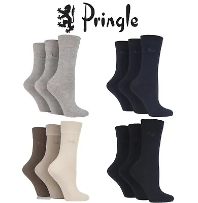 Ladies Cotton Socks  Jean  Honeycomb Grip Cuff Various Colours 3 Pairs- Pringle • £8.99