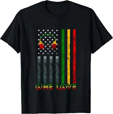 NEW One Love USA American Flag Rasta Reggae Reggae Music Note T-Shirt • $21.99