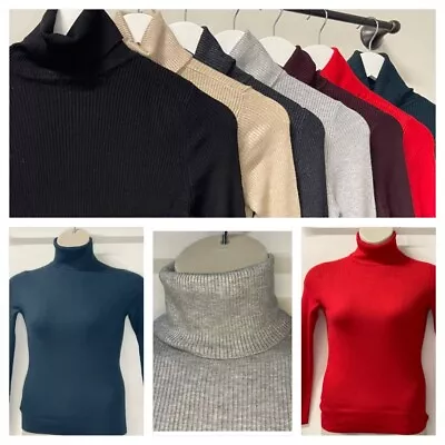 F&F Ladies Ribbed Roll Neck Jumper With Button Detail Sleeve Sizes 6-16 • £10.99