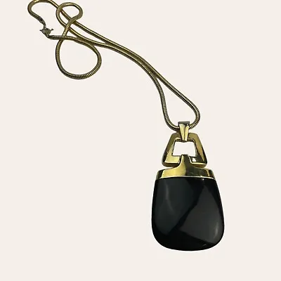 Vintage Crown Trifari Statement Modernist Necklace Gold Tone Black Lucite • $35.99