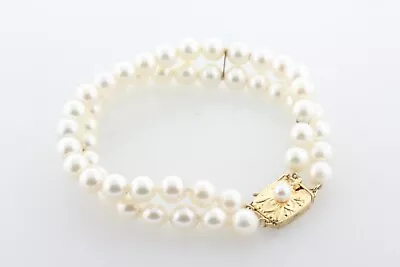 Mikimoto 18K Yellow Gold Double Strand 6.4mm Akoya Pearl Station Bracelet - 7  • $2699