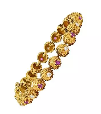 Tiffany & Co. Mid-Century Diamond Ruby 18 Karat Gold Vintage Cactus Bracelet • $5850