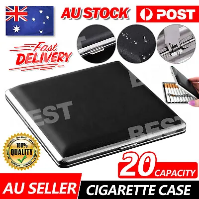 Stainless Steel Cigarette Case Cigar Tobacco Pocket Leather Pouch Box Holder • $5.45