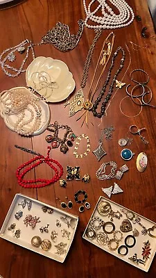 Vintage Jewelry Lot BSK Art Crystals Freshwater Pearls Red Glass Beads 55 PC • $299