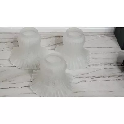 Vintage Frosted Glass Ceiling Fan Globes Set Of 4 Ruffled Edge Tulip Victorian • $15