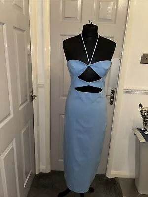 Bnwt Zara Pale Blue Cut Out Halter Neck Midi Dress Size M. • £29.91