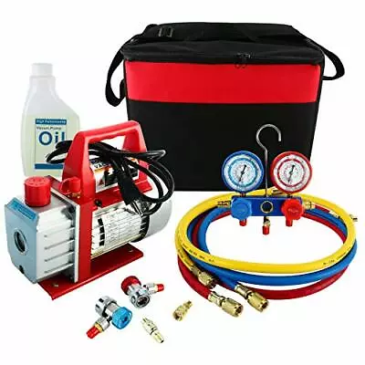 3CFM 1/4HP Rotary Vance Air Vacuum Pump HVAC Refrigeration Kit R134A R12 • $112.99