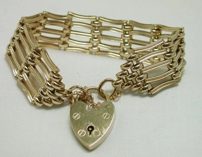 Beautiful Heavy Quality 9ct Gold 5 Bar Gate Bracelet With Padlock 21683 • £838